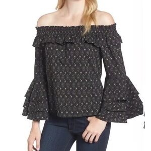 Misa Los Angeles Saskiya off the shoulder ruffle sleeve blouse black size small